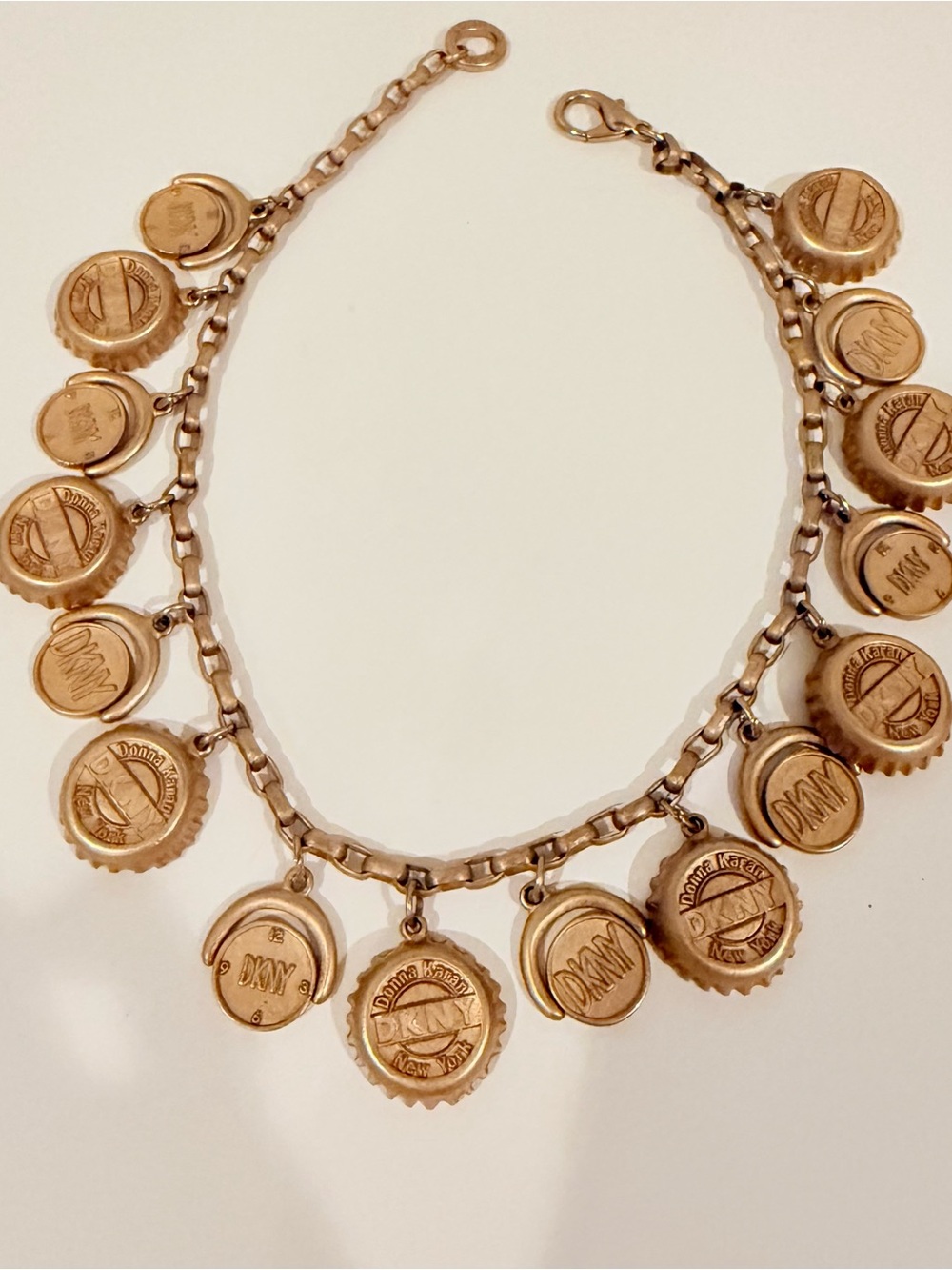 VINTAGE RARE Donna Karan DKNY Gold-Tone Bottle Cap Charm Collar Necklace 1980s